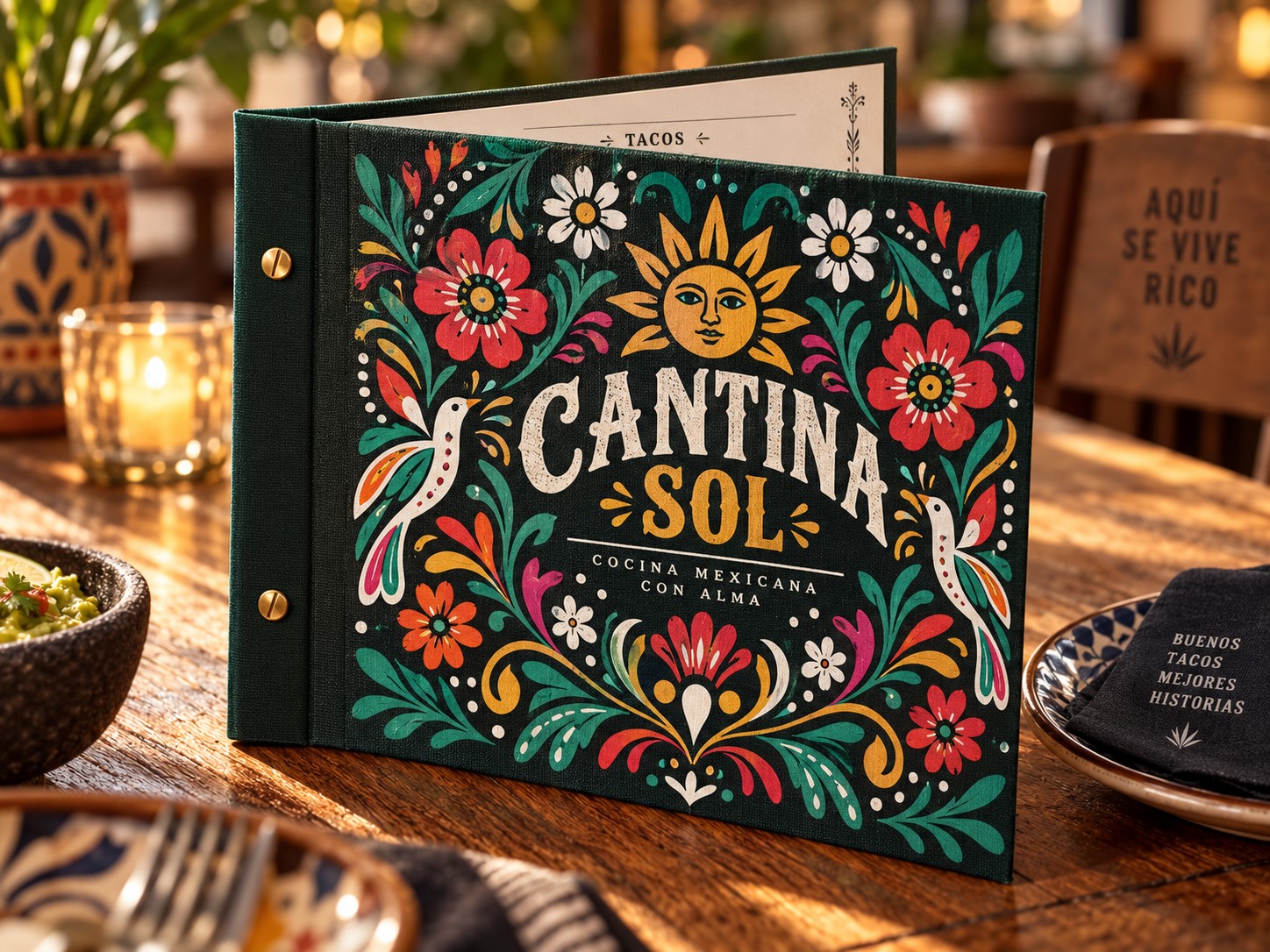Carta Classic A4 horizontal en tela verde con impresión DTF a color