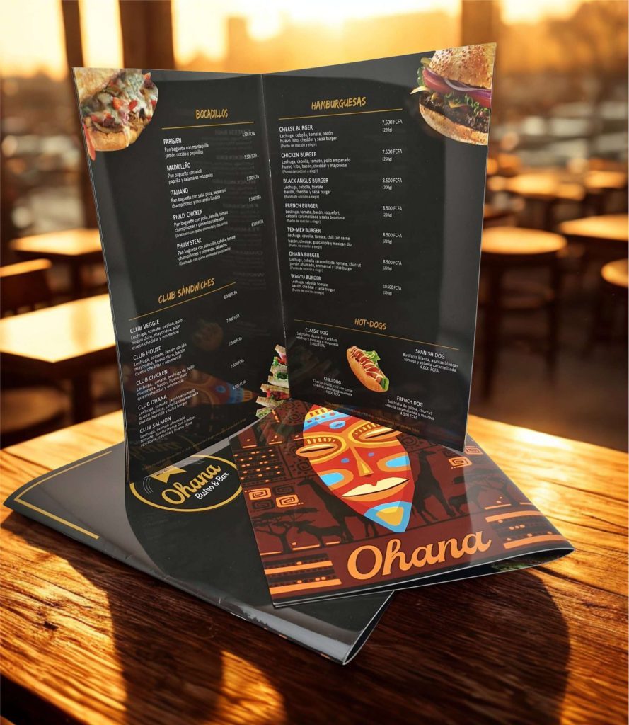 Carta tipo librillo personalizada para bar o cafetería
