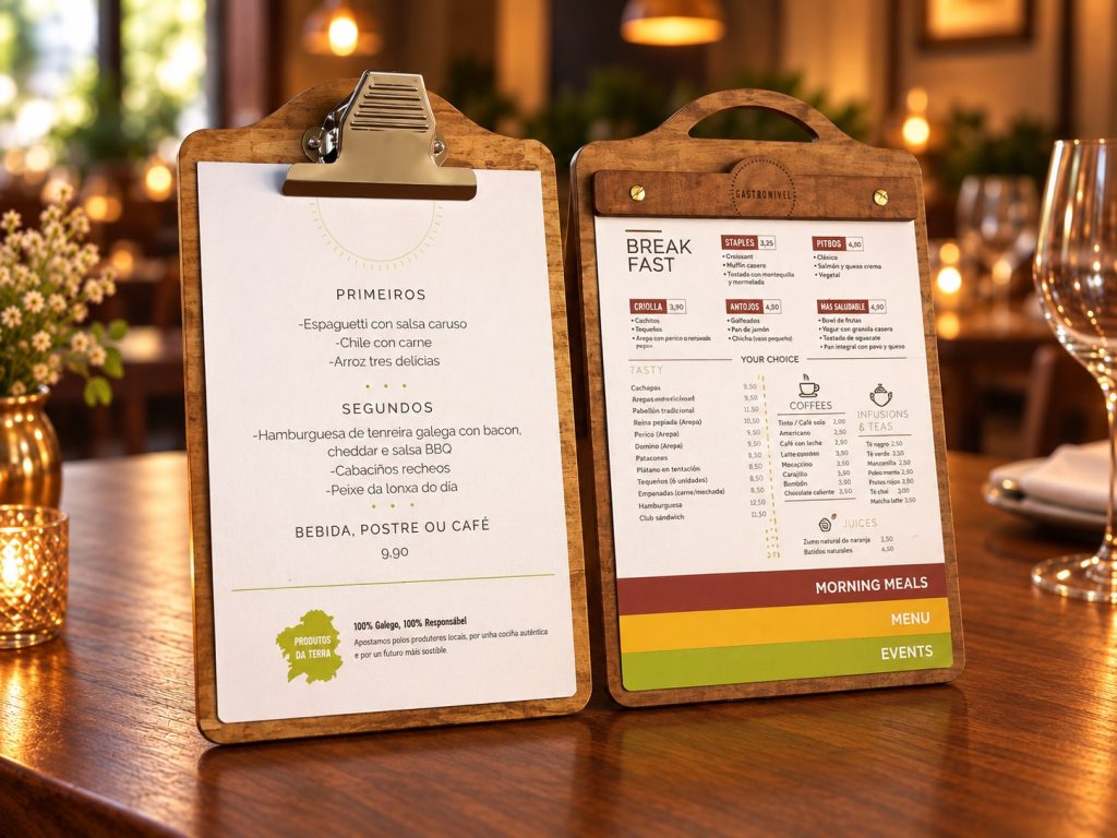 Carta de madera con pinza junto a carta Tabla